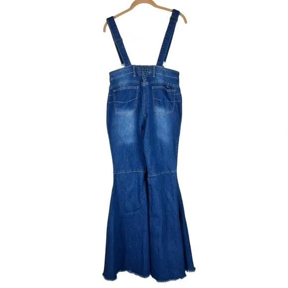 Turquoise Haven bell bottom women’s denim overalls SZ L - Picture 5 of 11